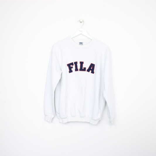 Vintage womens Fila spell out sweatshirt in white. Best fits M