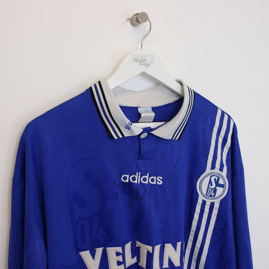 Vintage Adidas Schalke 04 1997/98 home football shirt in white and blue. Best fits XL