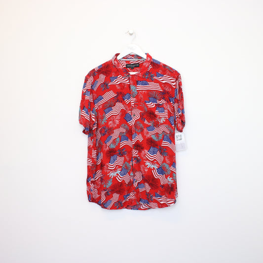 Vintage Free Planet Hawaiian shirt in red. Best fits L