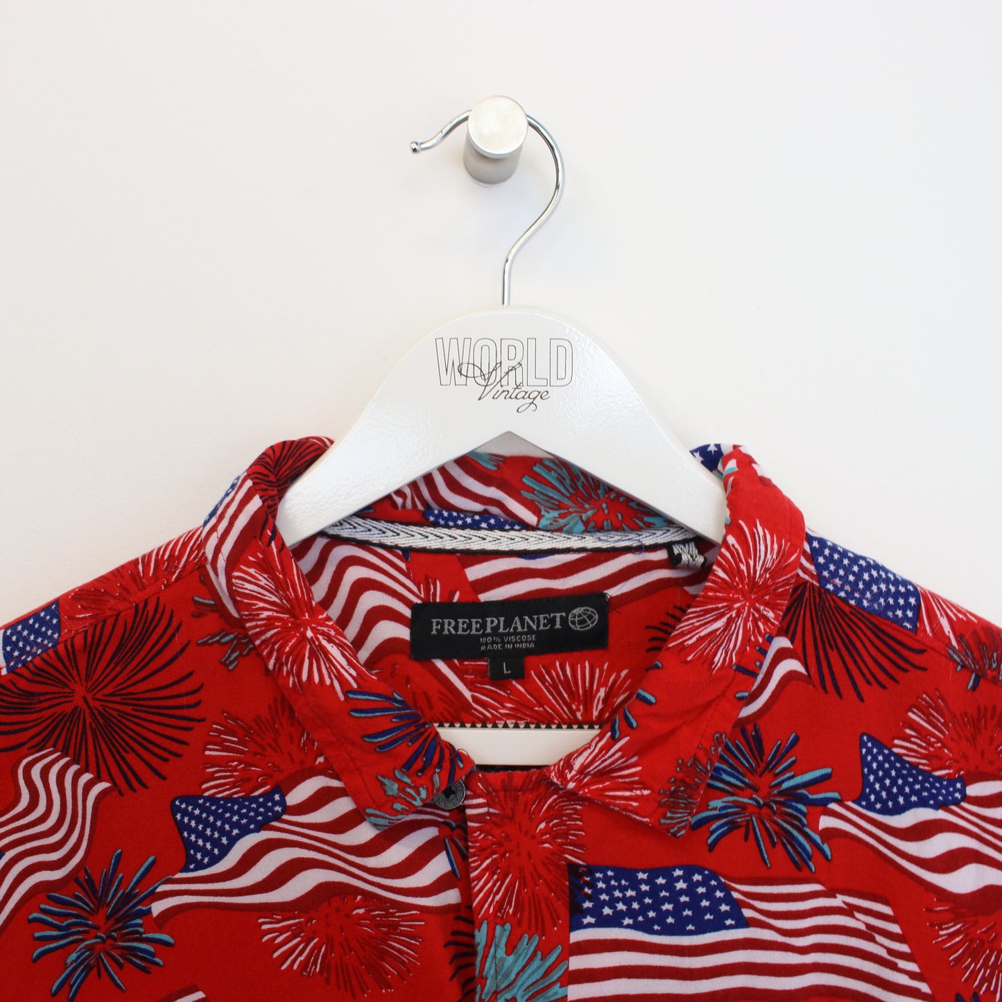 Vintage Free Planet Hawaiian shirt in red. Best fits L