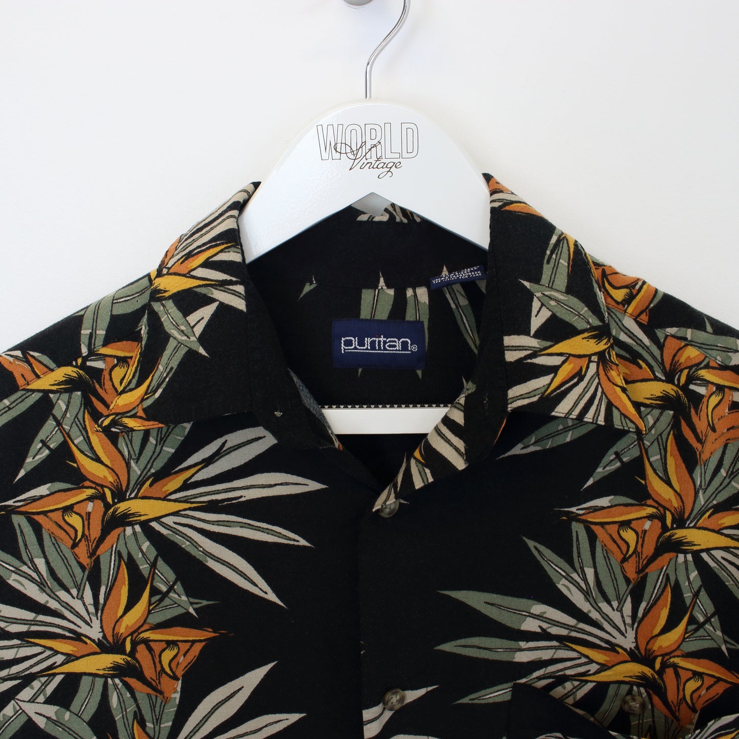 Vintage Puritan Hawaiian shirt in black. Best fits S