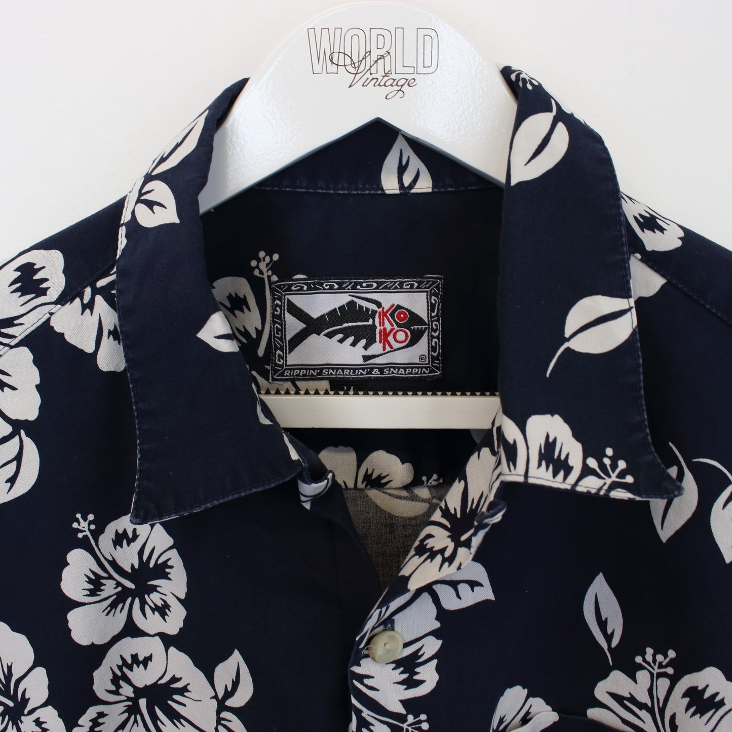 Vintage Iko Iko Hawaiian shirt in navy. Best fits S