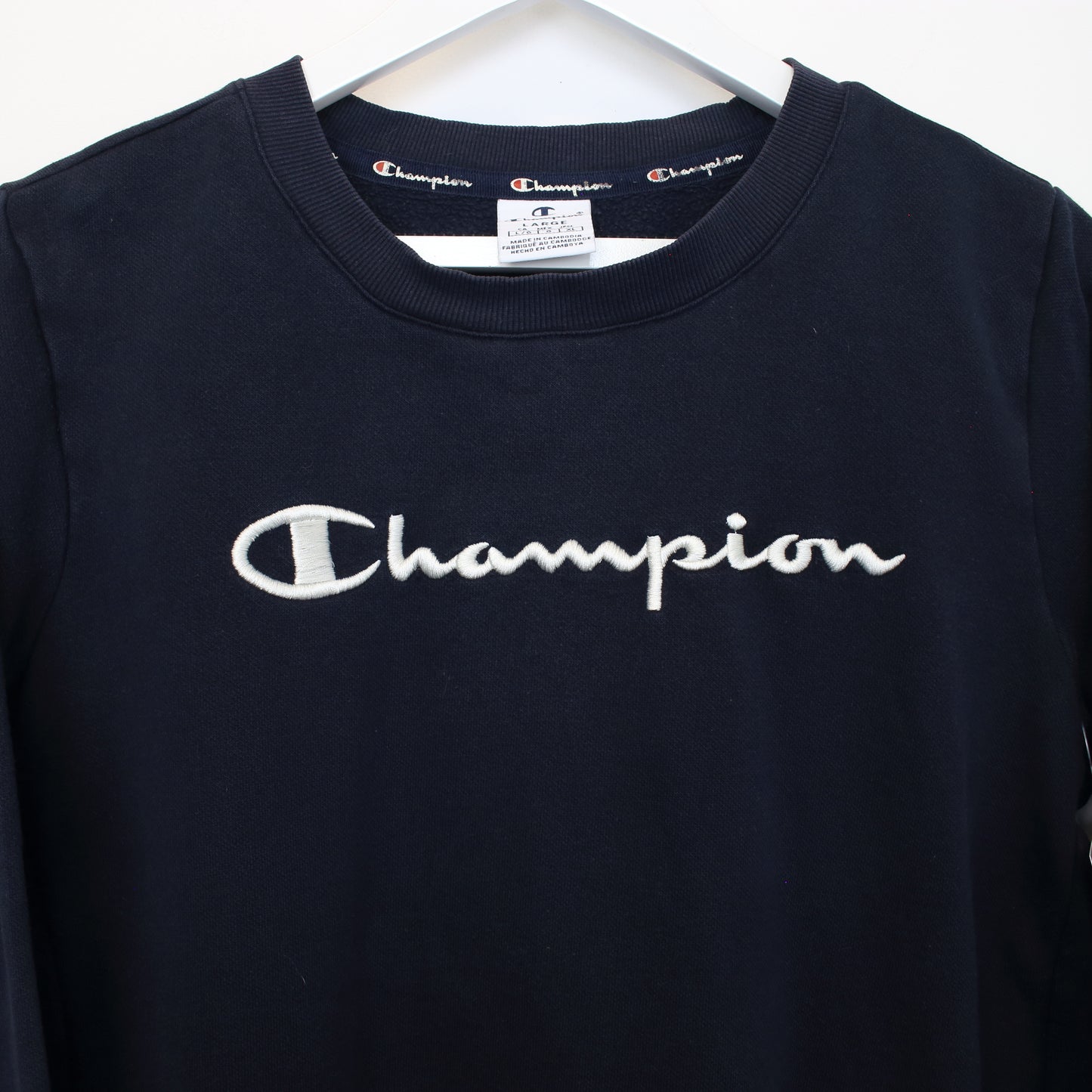 Vintage Champion women's sweatshirt in blue. Best fit S