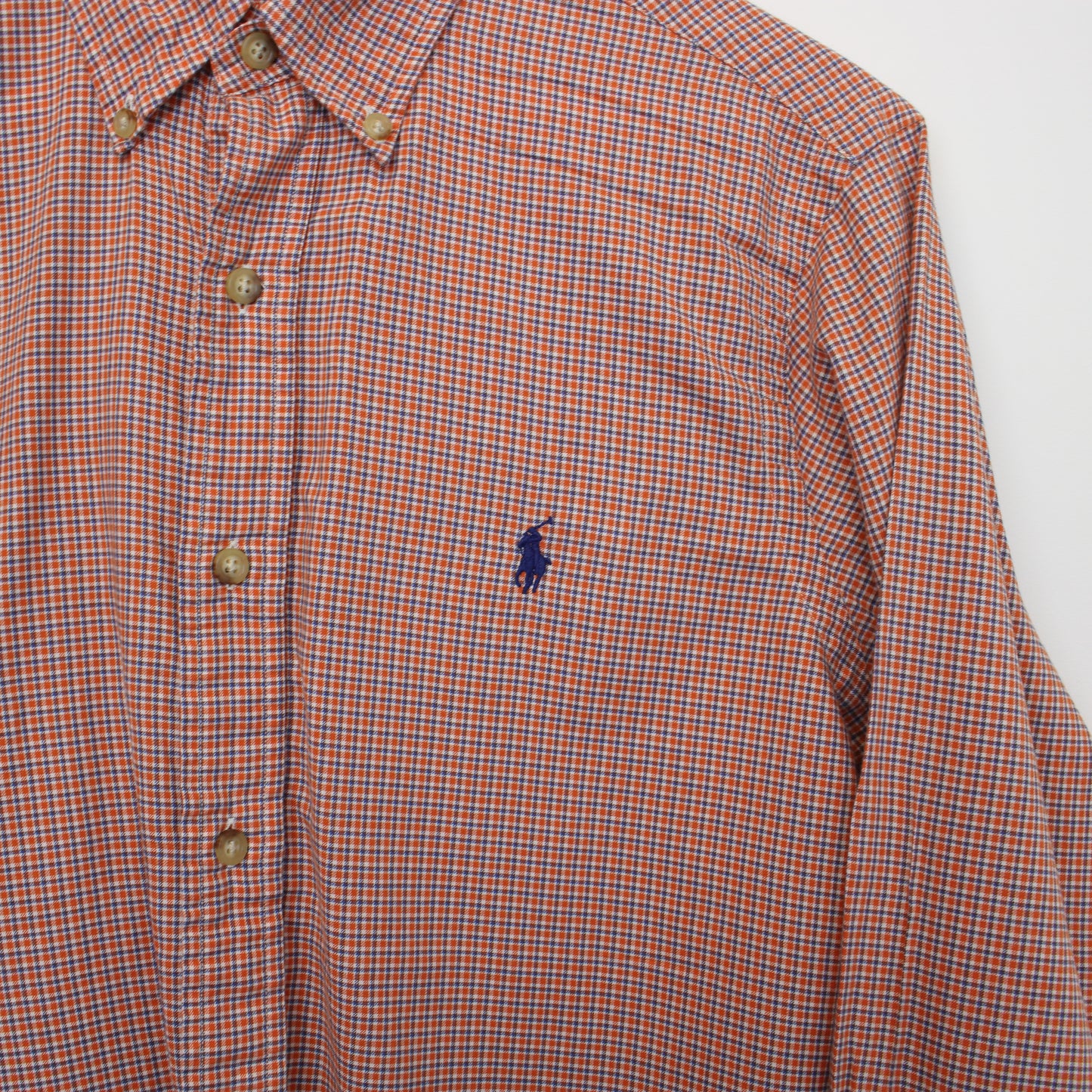 Vintage Ralph Lauren shirt in striped orange and blue. Best fits S