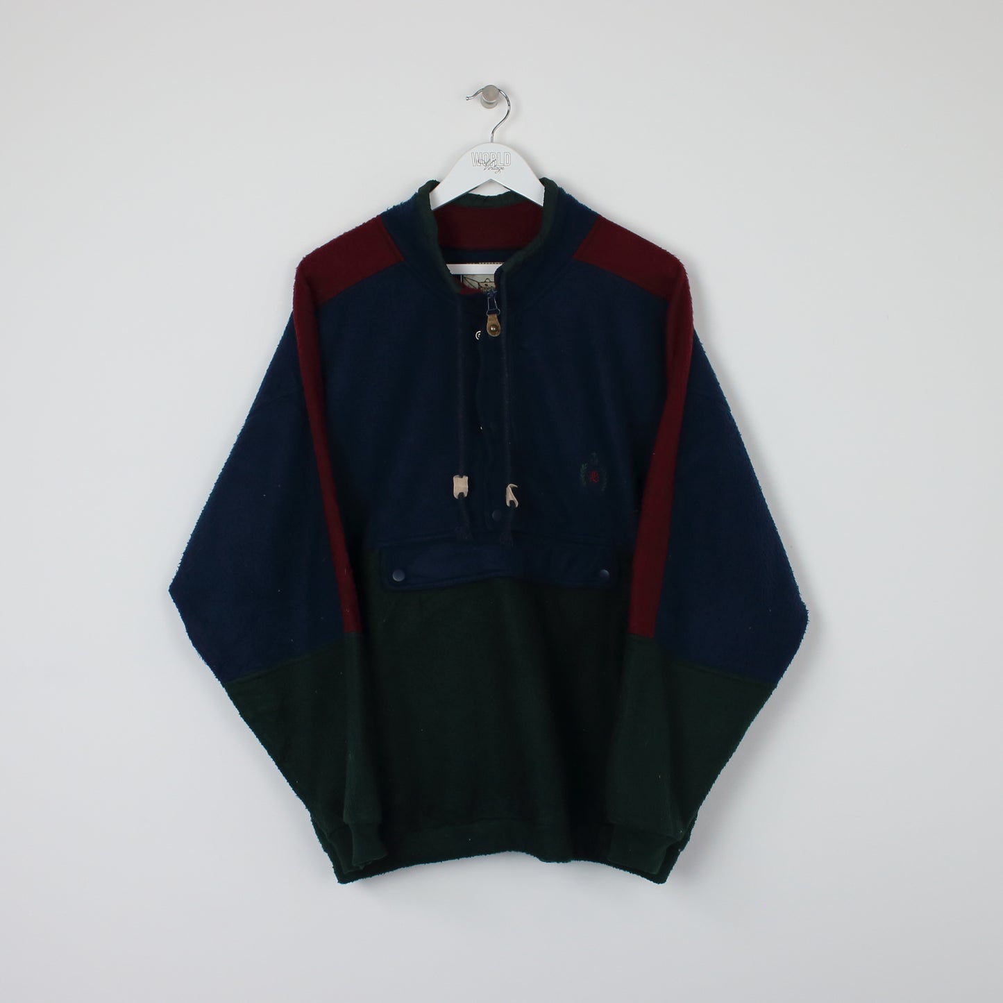 Vintage Bugle Boy Company fleece in green and blue. Best fits XL