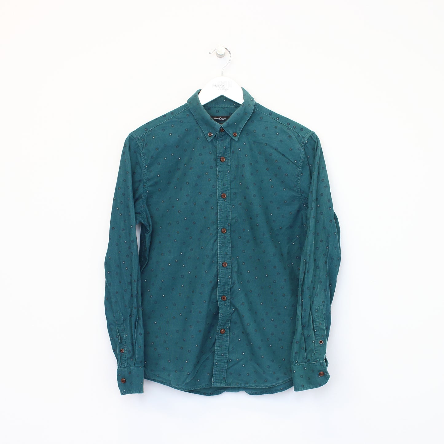 Vintage Meters Bonwe patterned chord shirt in green. Best fits M