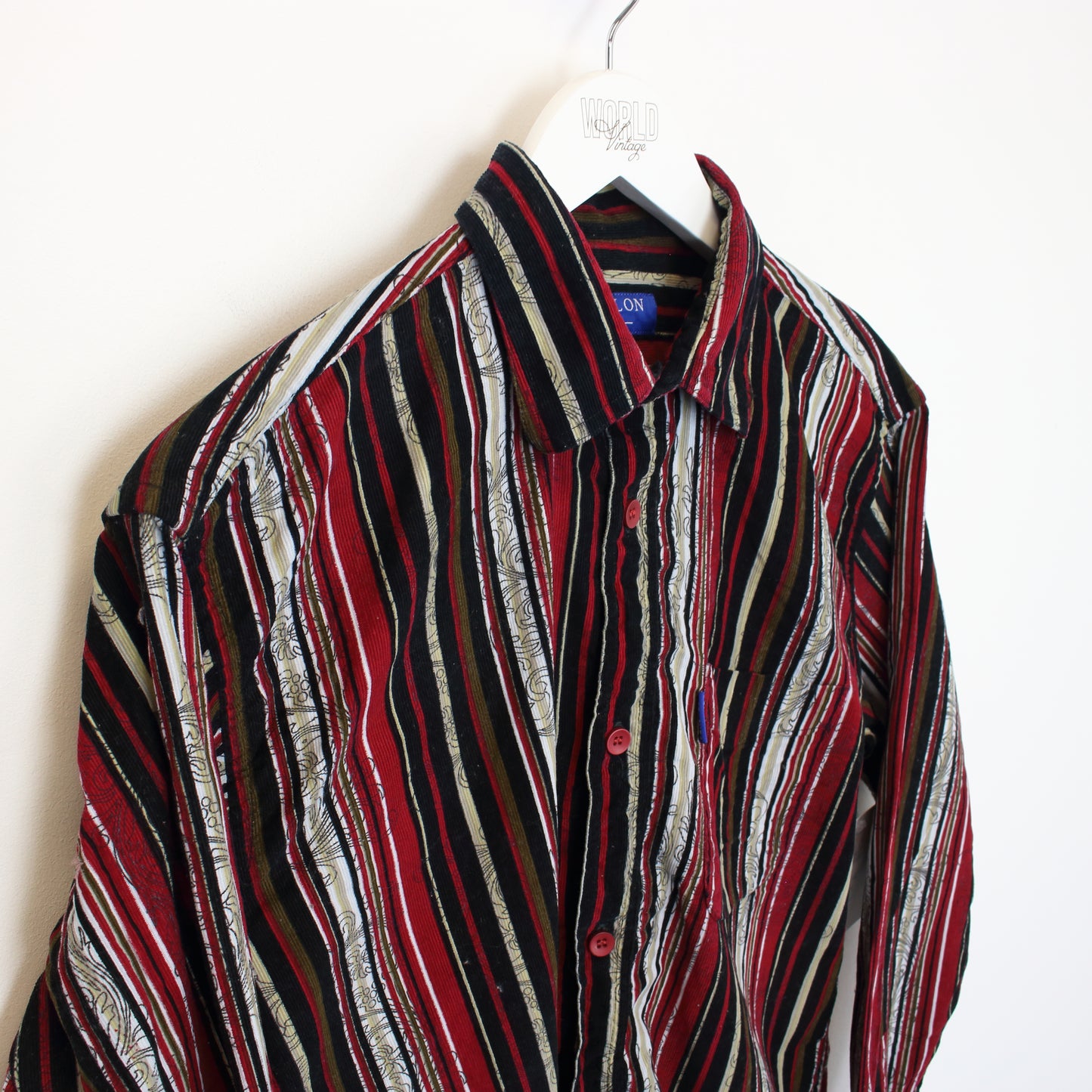 Vintage Fendylon striped chord shirt in red and black. Best fits M