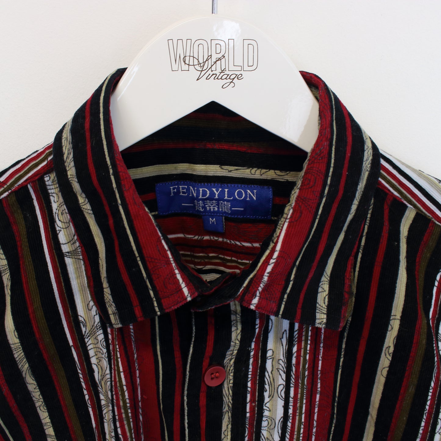 Vintage Fendylon striped chord shirt in red and black. Best fits M