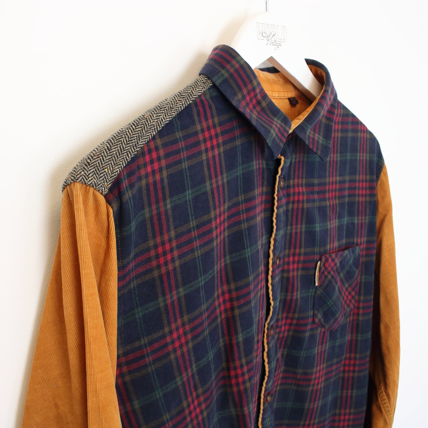 Vintage Heilan Hame checked and chord shirt in Blue and orange. Best fits L