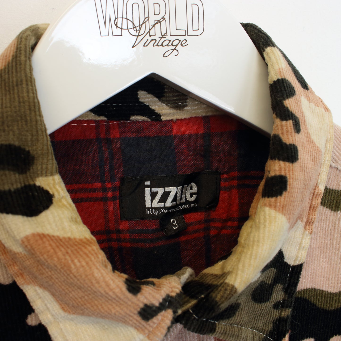 Vintage Izzue chord shirt in black and brown camo. Best fits S