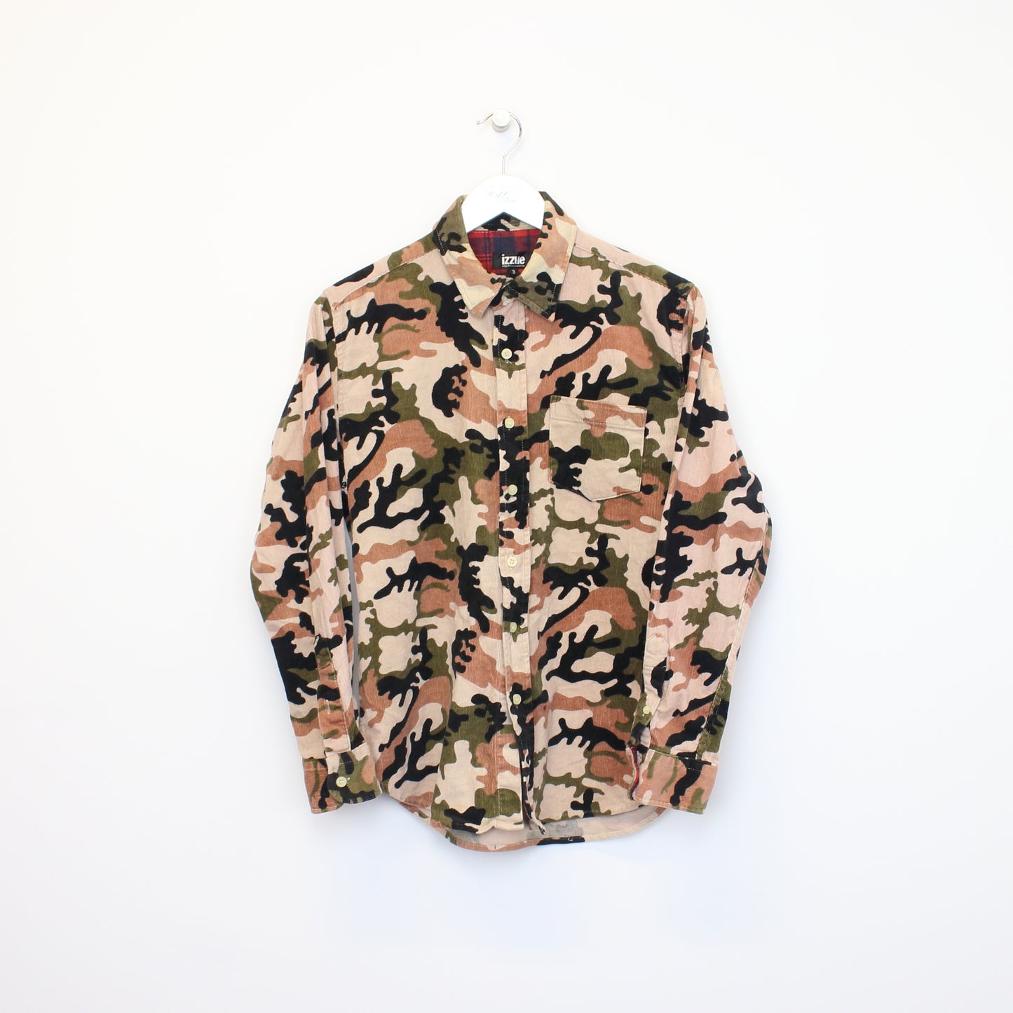 Vintage Izzue chord shirt in black and brown camo. Best fits S