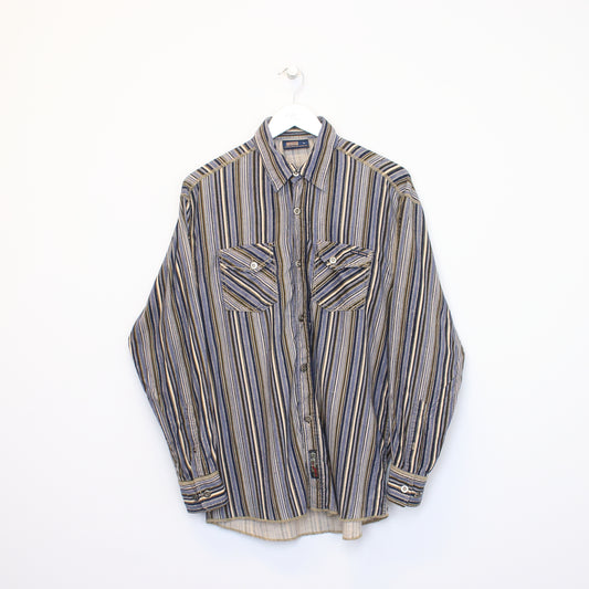 Vintage Pakme chord shirt in blue and brown striped. Best fits L