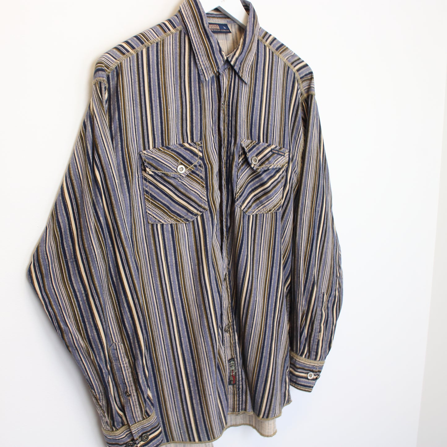 Vintage Pakme chord shirt in blue and brown striped. Best fits L