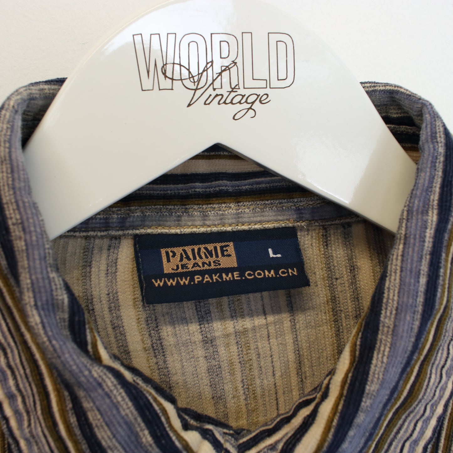 Vintage Pakme chord shirt in blue and brown striped. Best fits L