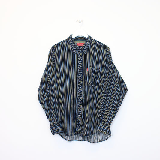 Vintage G. Baton chord shirt in blue and black striped. Best fits L