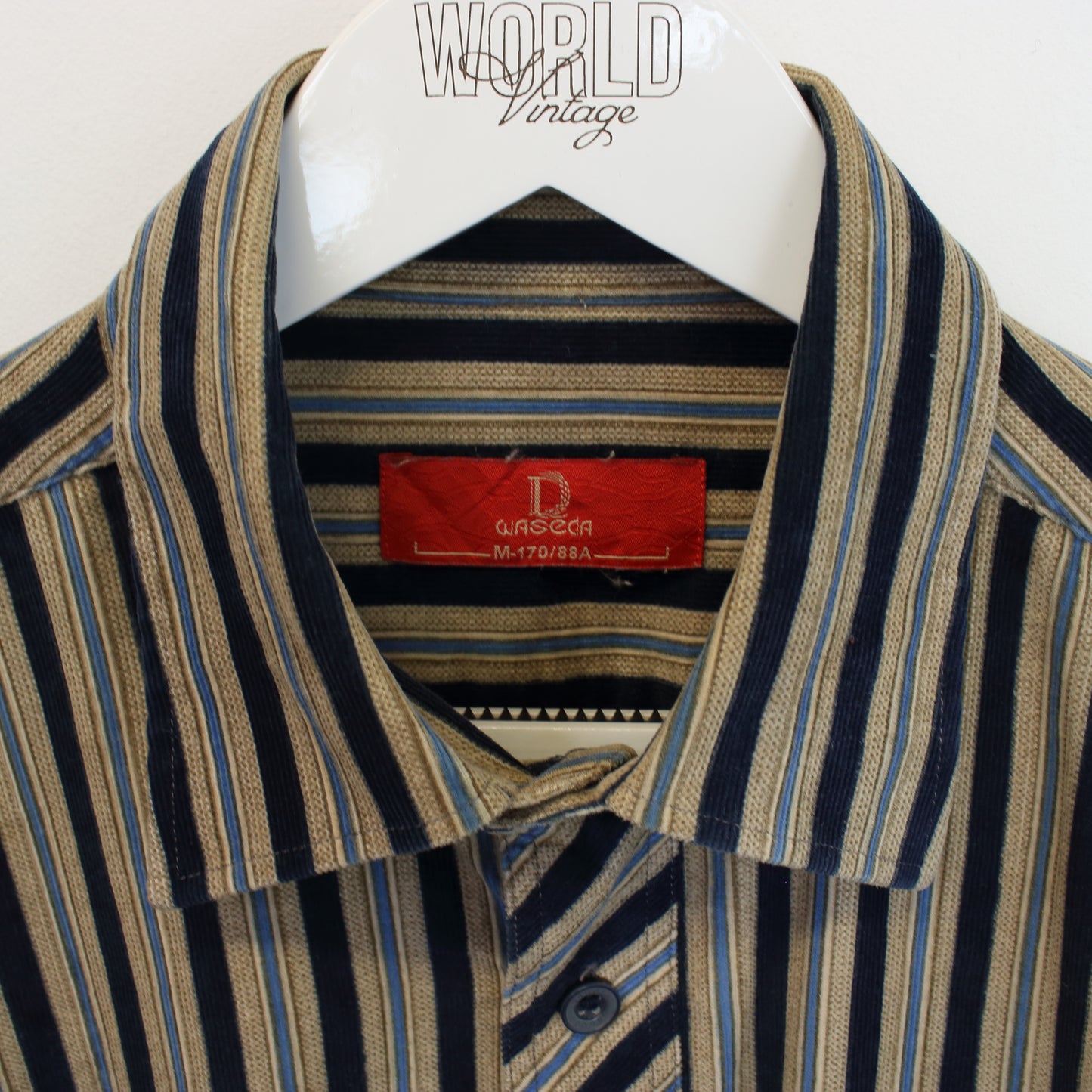 Vintage Waseda chord shirt in striped brown and red. Best fits M