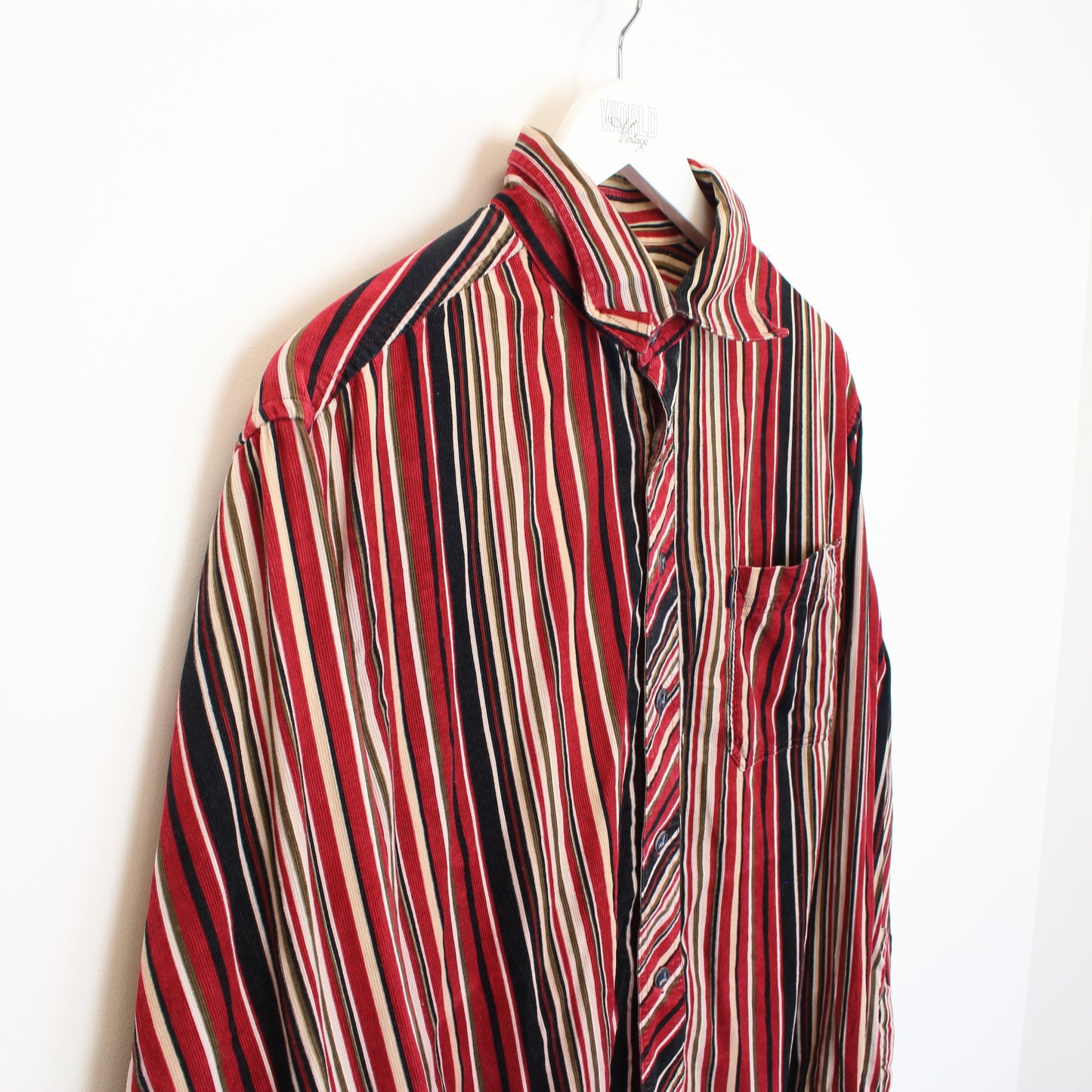 Vintage Shuoshiguo chord shirt in striped brown and red. Best fits L