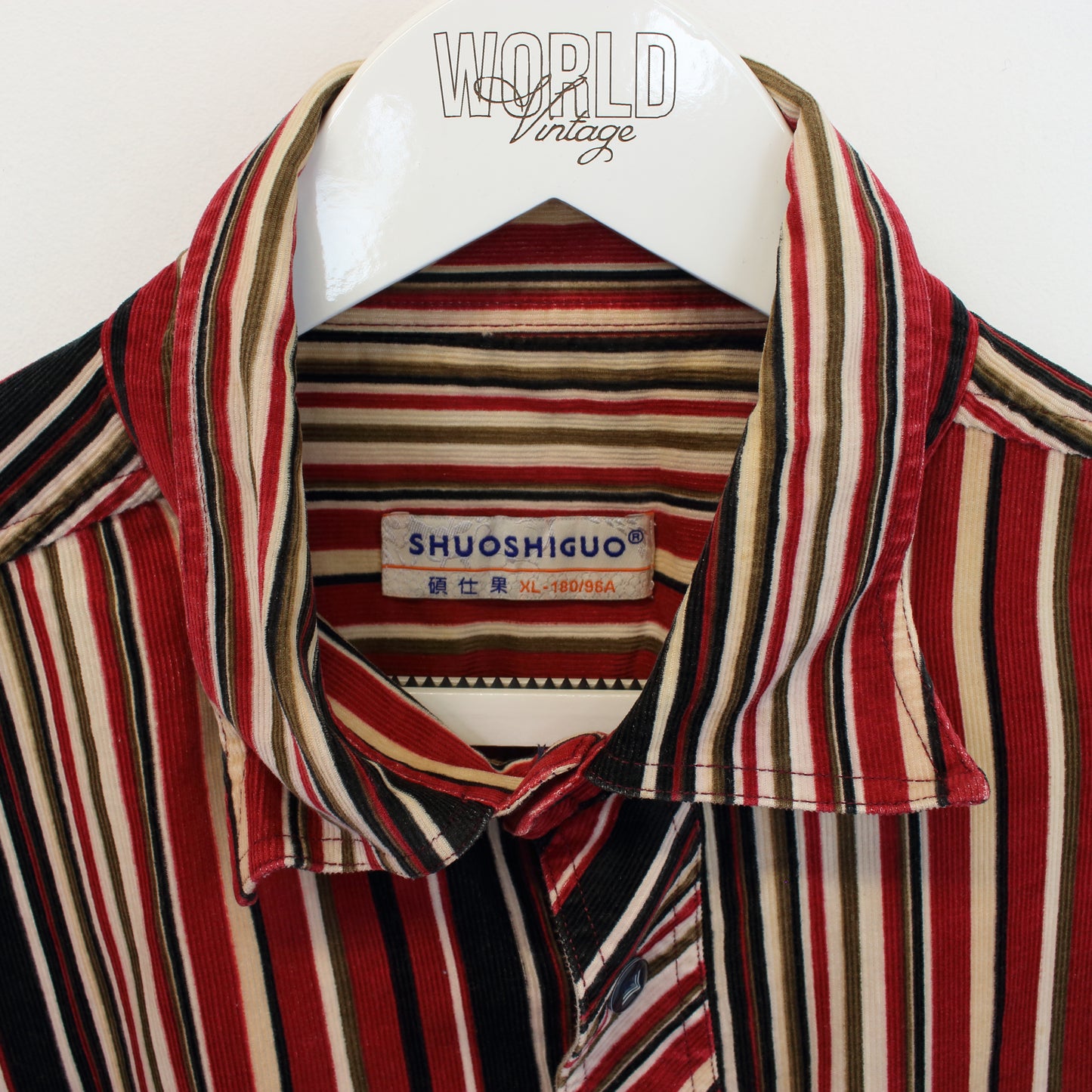 Vintage Shuoshiguo chord shirt in striped brown and red. Best fits L