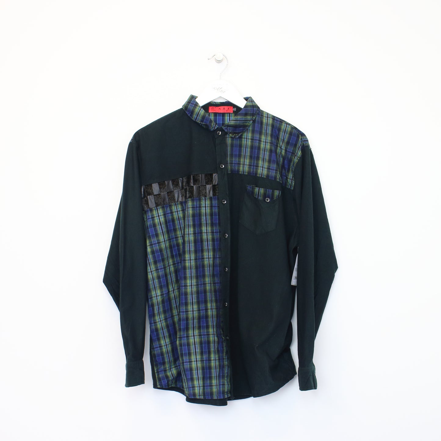 Vintage Lu Wang checked chord shirt in green and blue. Best fits L