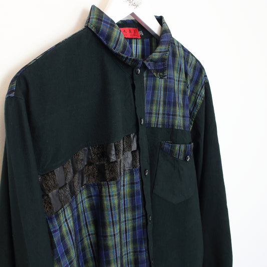 Vintage Lu Wang checked chord shirt in green and blue. Best fits L