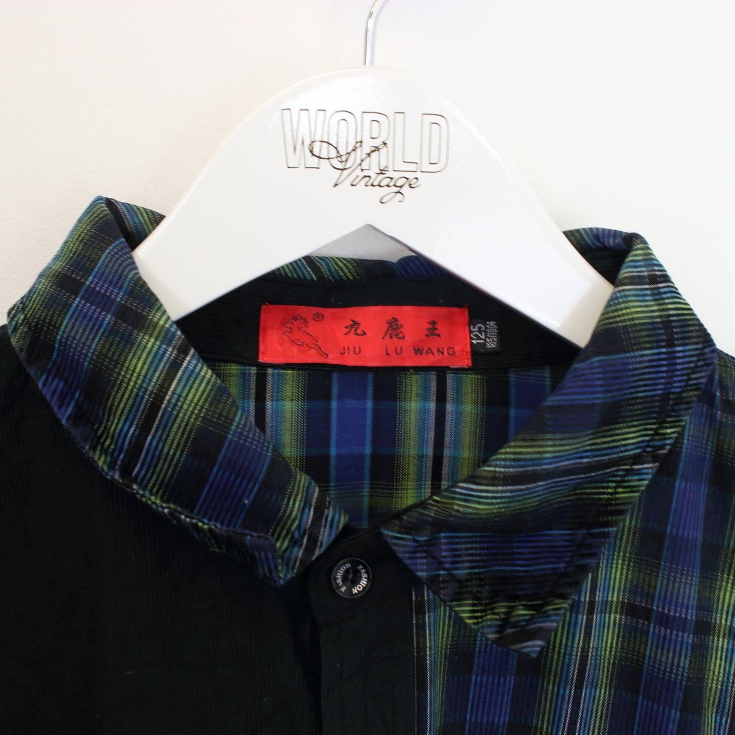 Vintage Lu Wang checked chord shirt in green and blue. Best fits L