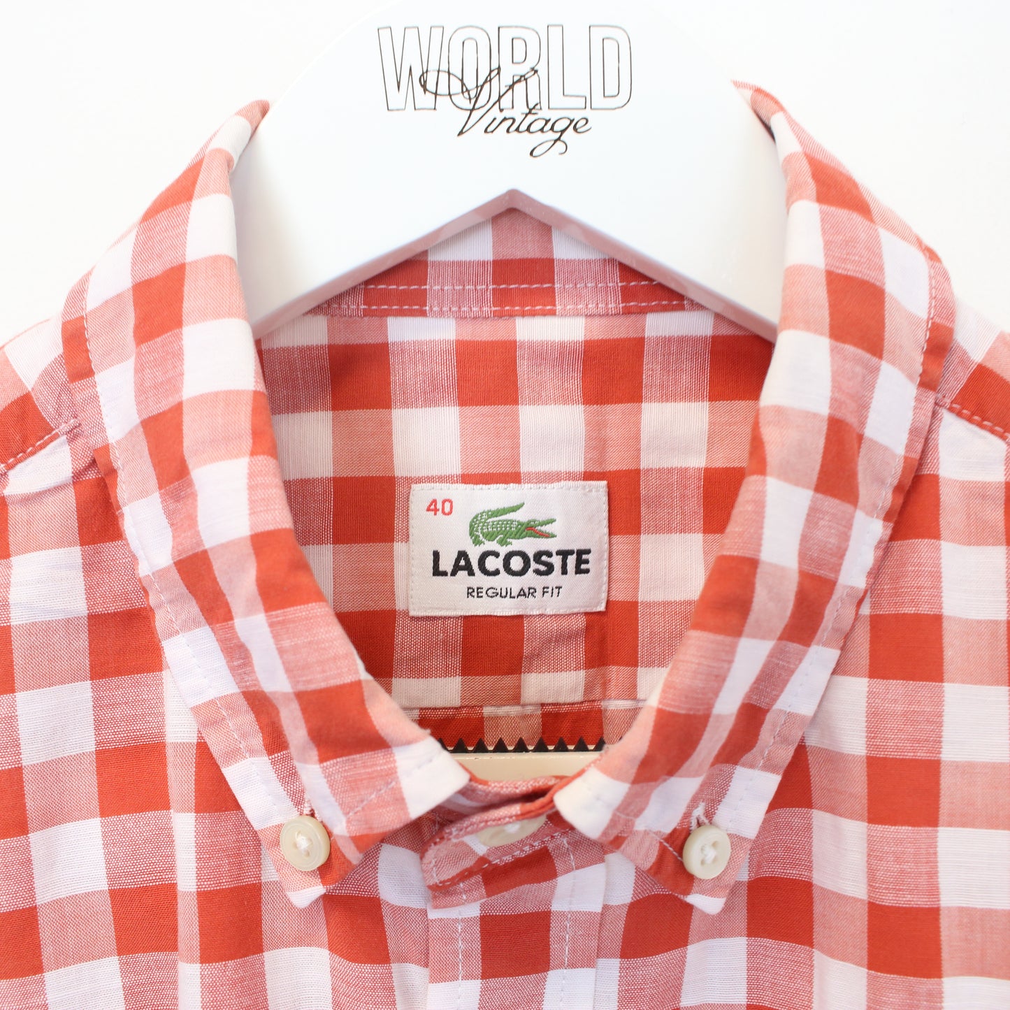 Vintage Lacoste checked shirt in red and white. Best fits M