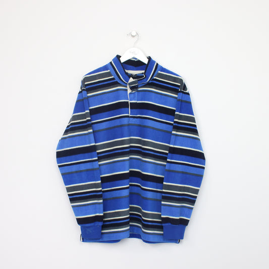 Vintage Cotton Traders fleece sweatshirt in striped blue. Best fits XL