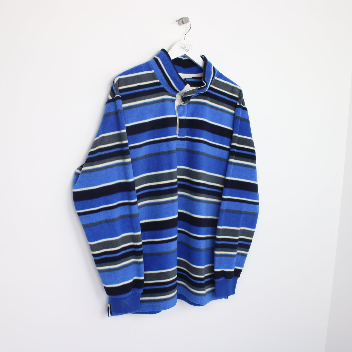 Vintage Cotton Traders fleece sweatshirt in striped blue. Best fits XL