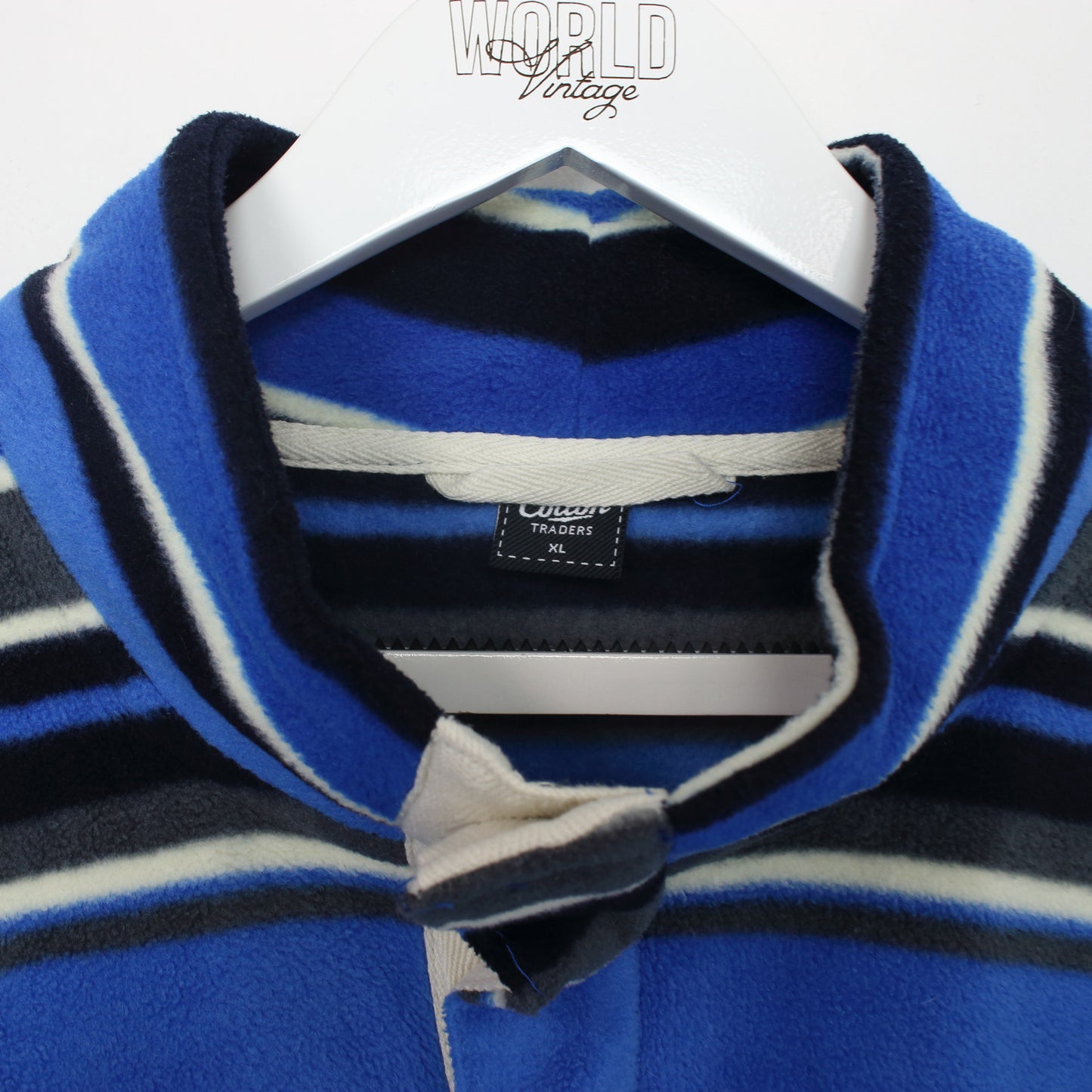 Vintage Cotton Traders fleece sweatshirt in striped blue. Best fits XL