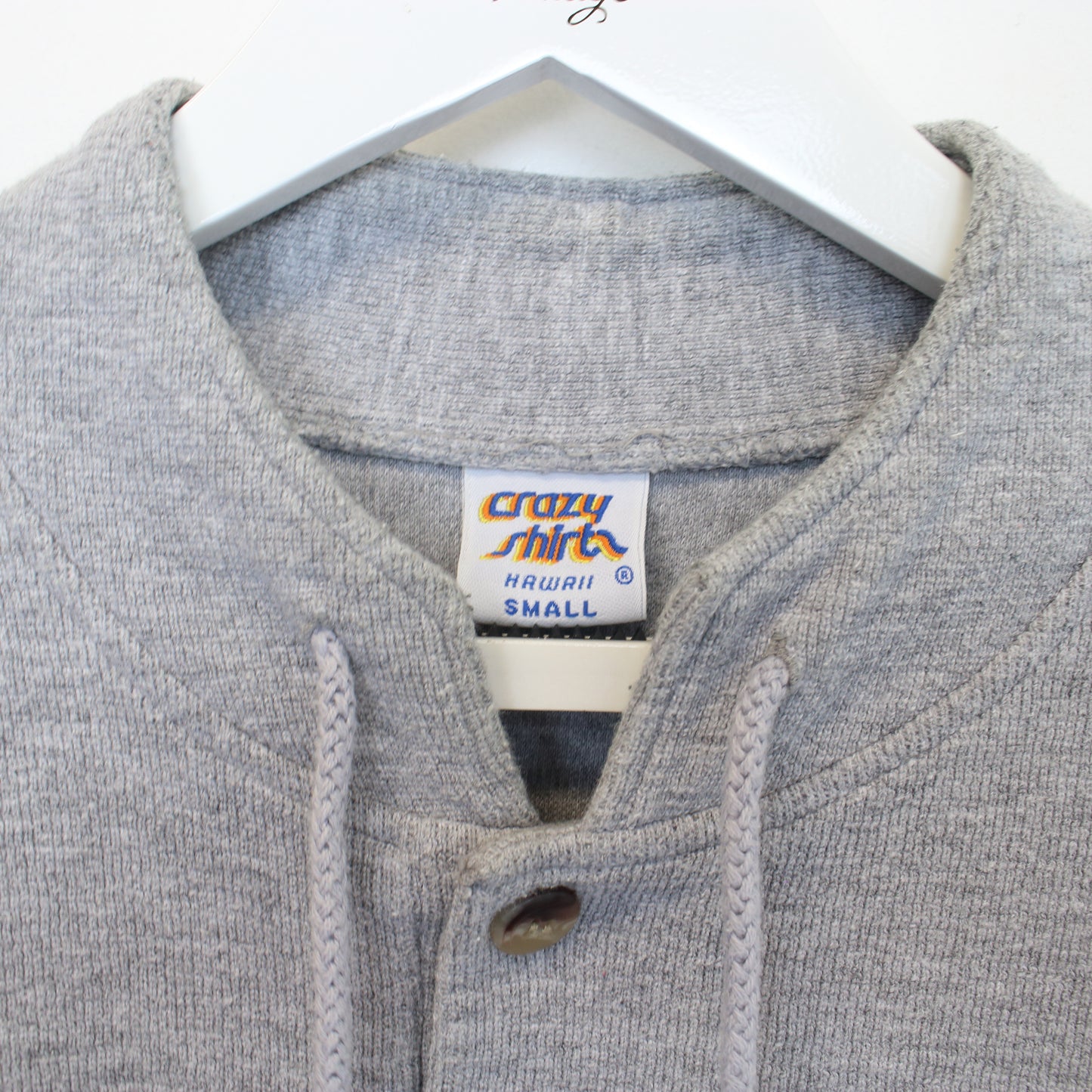 Vintage Crazy Shirt quarter button sweatshirt in grey. Best fits L