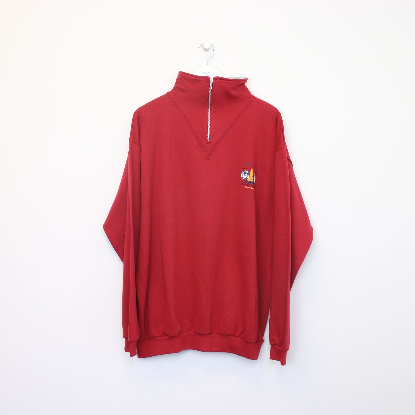 Vintage Deep Valley quarter zip sweatshirt in red. Best fits XL