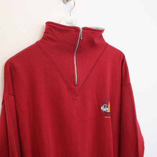 Vintage Deep Valley quarter zip sweatshirt in red. Best fits XL