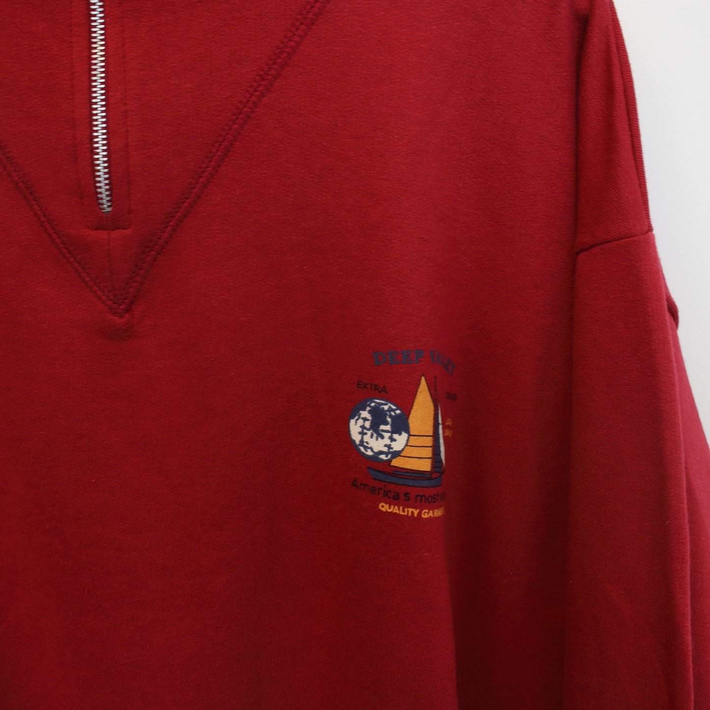 Vintage Deep Valley quarter zip sweatshirt in red. Best fits XL