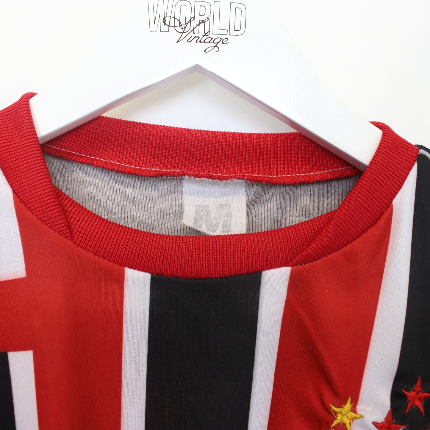 Vintage Sao Paulo 2011/12 replica football shirt in red, black, and white. Best fits M