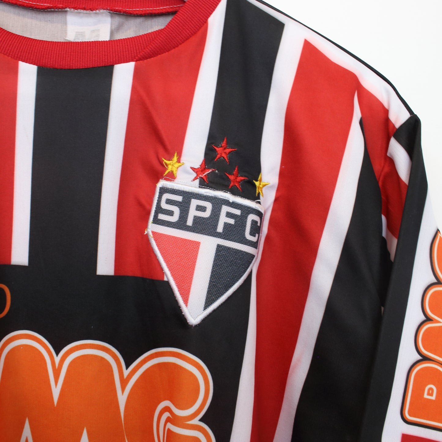 Vintage Sao Paulo 2011/12 replica football shirt in red, black, and white. Best fits M