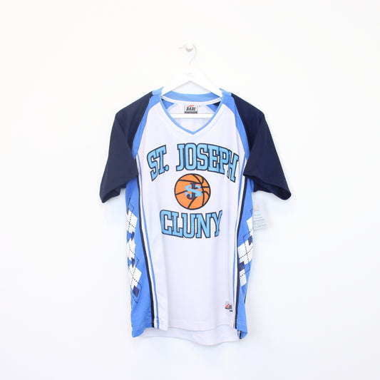 Vintage Dadi St Joseph Cluny basketball jersey in blue and white. Best fits L