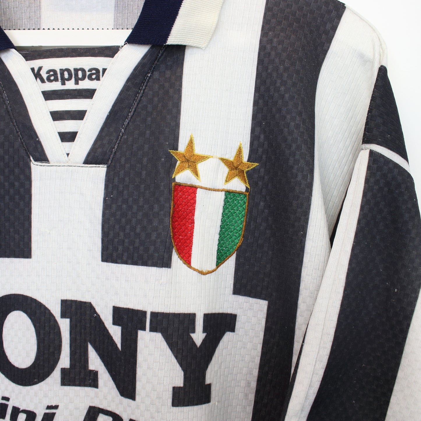 Vintage Kappa Juventus bootleg football shirt in black and white. Best fits L