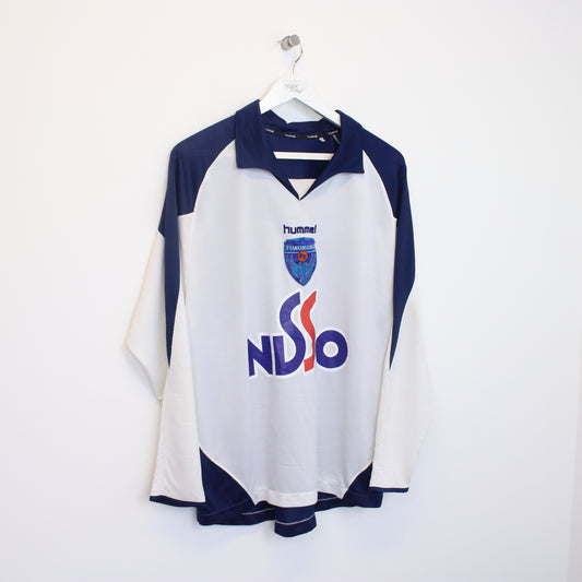 Vintage Hummel Yokohama FC 2000s Home bootleg football shirt in white and blue. Best fits L