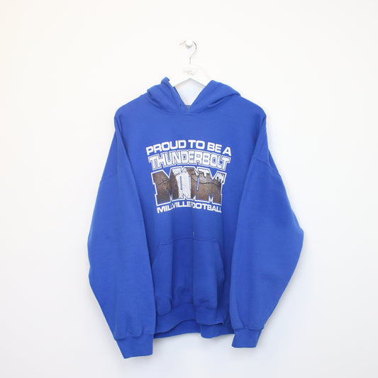 Vintage Gildan Millville football hoodie in blue. Best fits XL