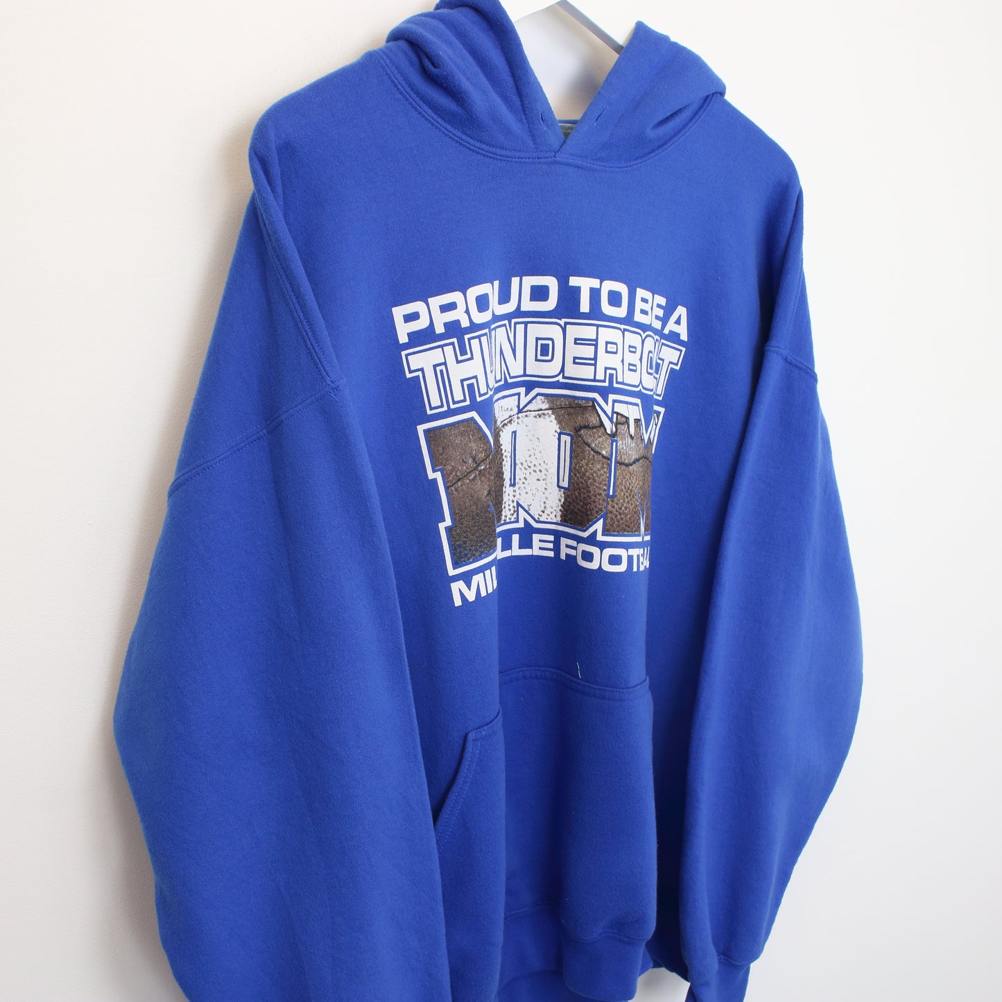 Vintage Gildan Millville football hoodie in blue. Best fits XL