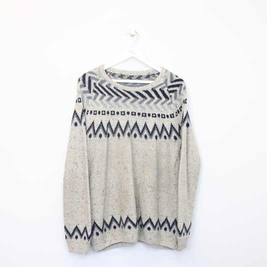 Vintage Unbranded knit sweatshirt in cream and blue. Best fits M