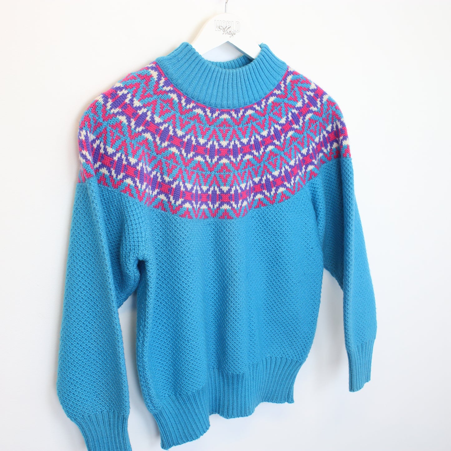 Vintage Sports B knit sweatshirt in pink and blue. Best fits S