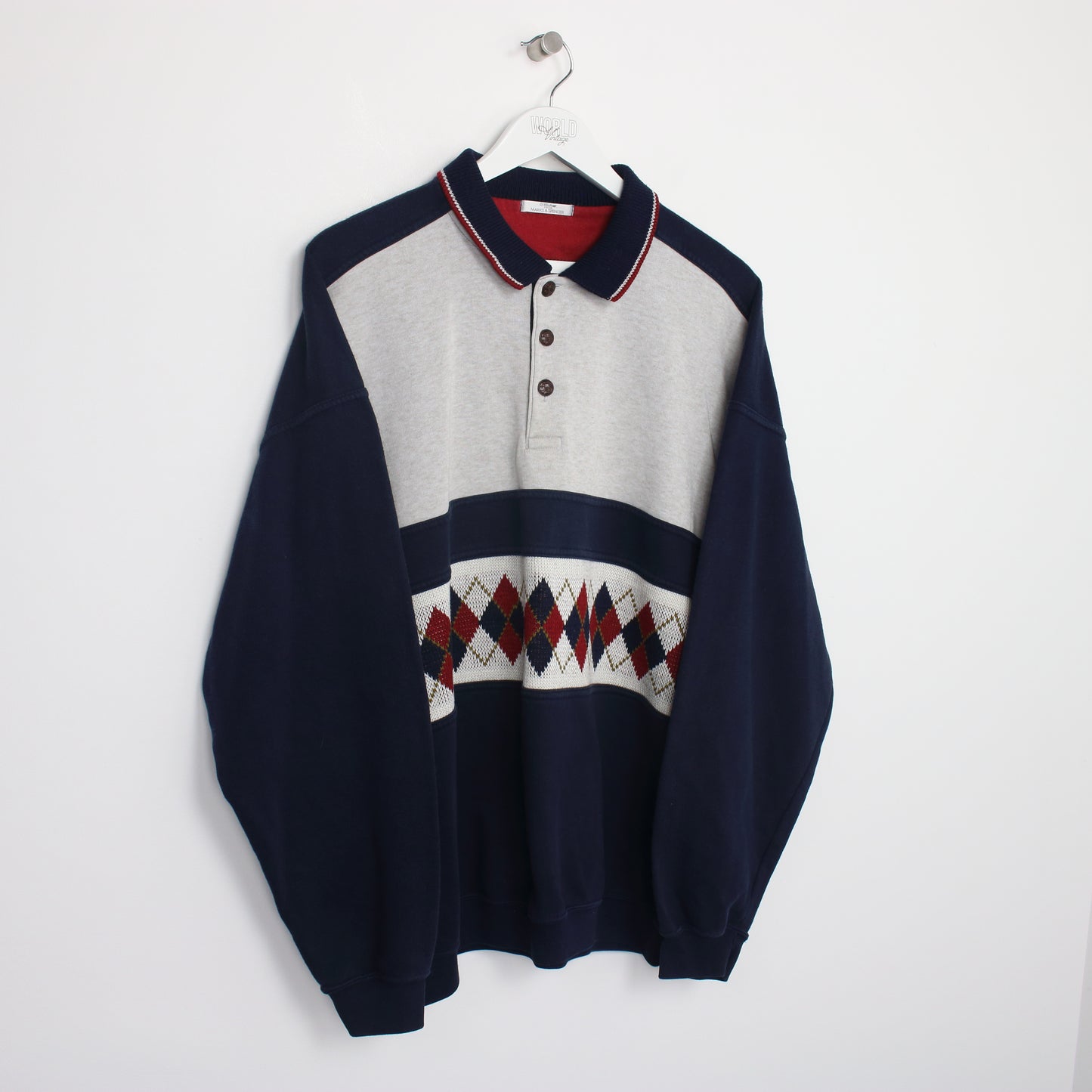 Vintage M&S knit sweatshirt in grey and navy. Best fits XL