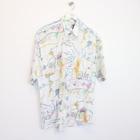 Vintage Dornbusch Hawaiian shirt in white, blue, and yellow. Best fits L