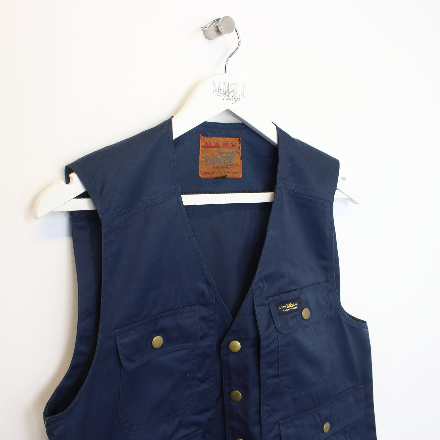 Vintage Manx vest in blue. Best fits M