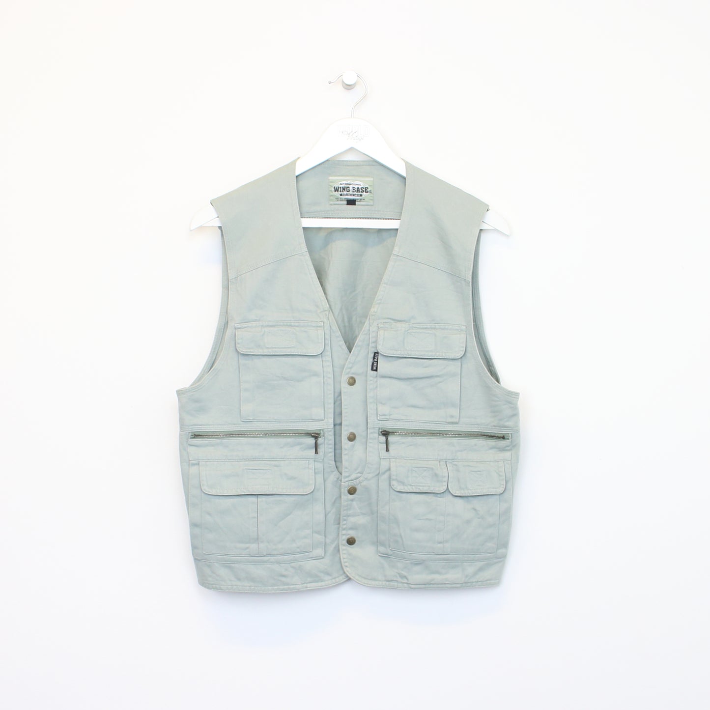 Vintage Wing Base vest in grey. Best fits M