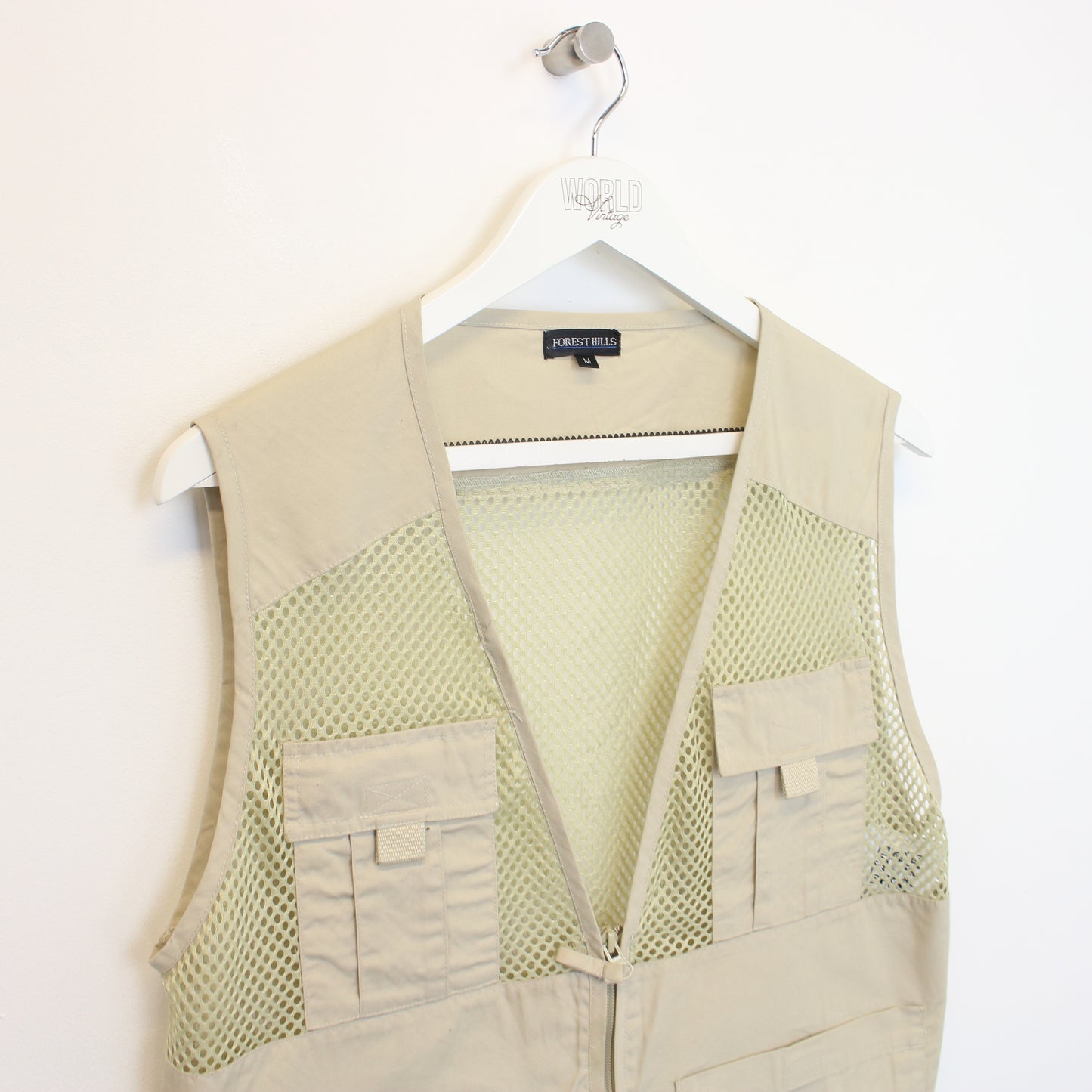 Vintage Forest Hills mesh vest in beige. Best fits M