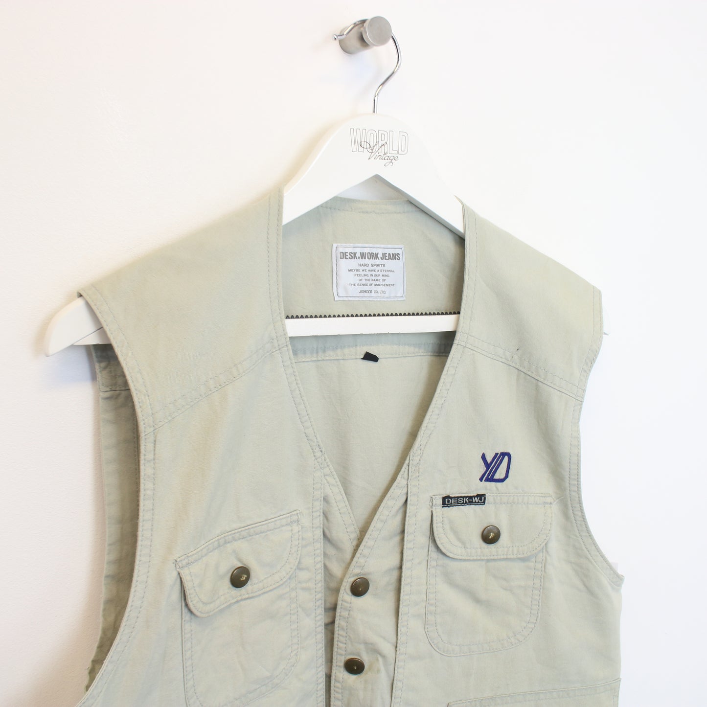 Vintage Desk Work Jeans vest in cream. Best fits M