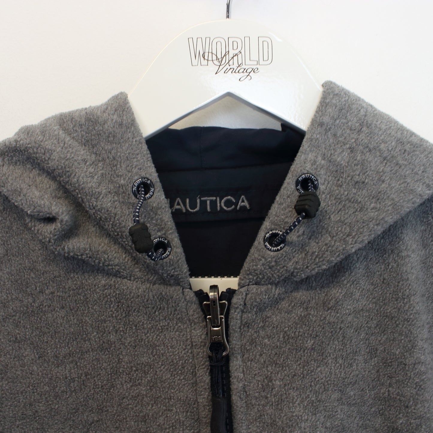 Vintage Nautica full zip fleece in navy and grey. Best fits L