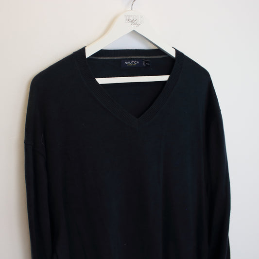 Vintage Nautica knitted sweatshirt in navy. Best fits XL